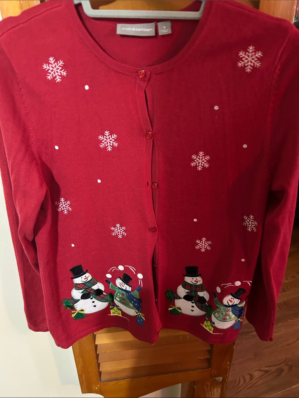 croft & barrow red snowman and snowflake cardigan